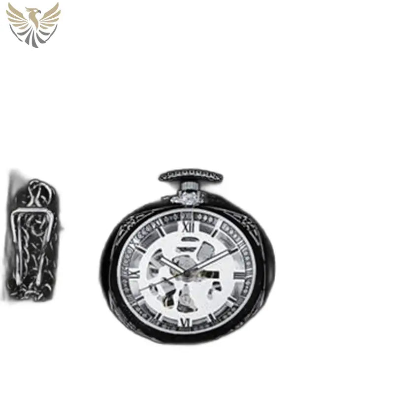Montre à gousset homme à gousset noire et argent chic moderne avec squelette