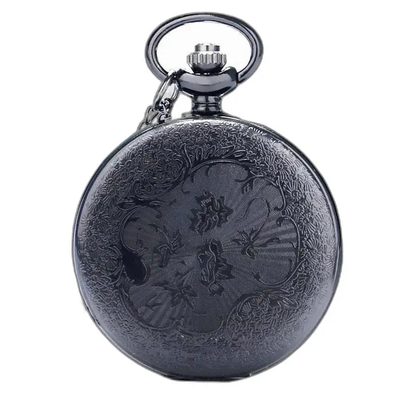 Montre Homme à Gousset Chiffres Romains avec gravure florale noire élégante