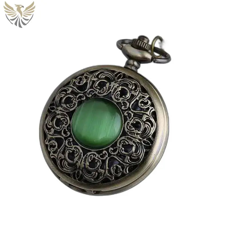 Montre Pendentif Bronze avec Pierre Verte et mouvement à quartz élégant