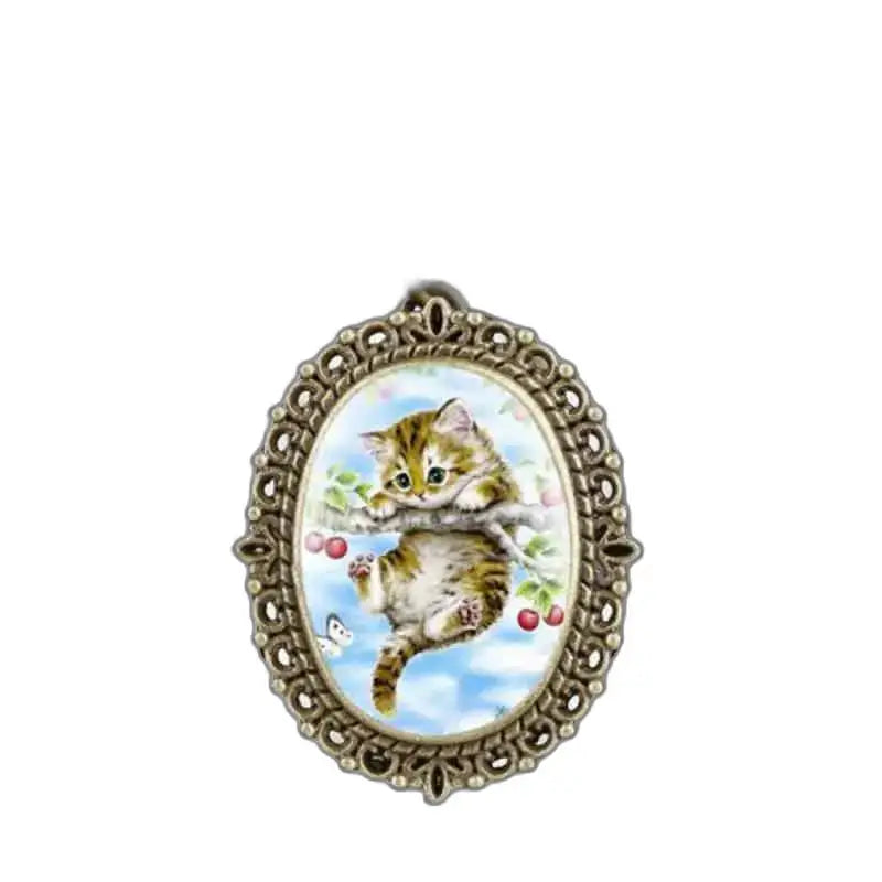 Pendentif chaton Kitty en bronze avec un design oval élégant pour Montre Pendentif
