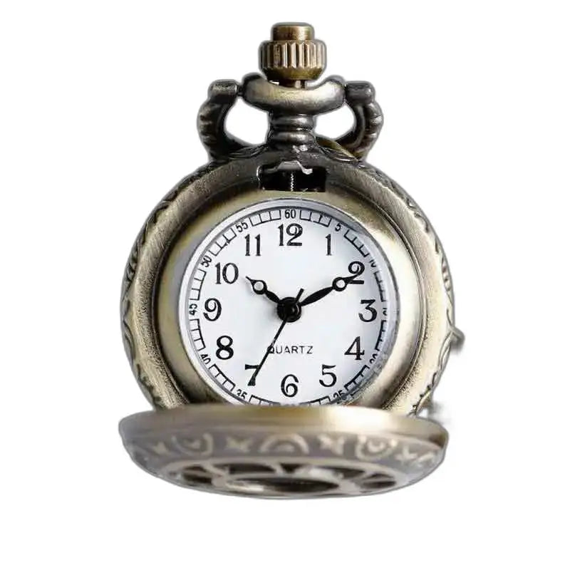 Montre gousset pendentif vintage en bronze avec chaîne médaillons femme