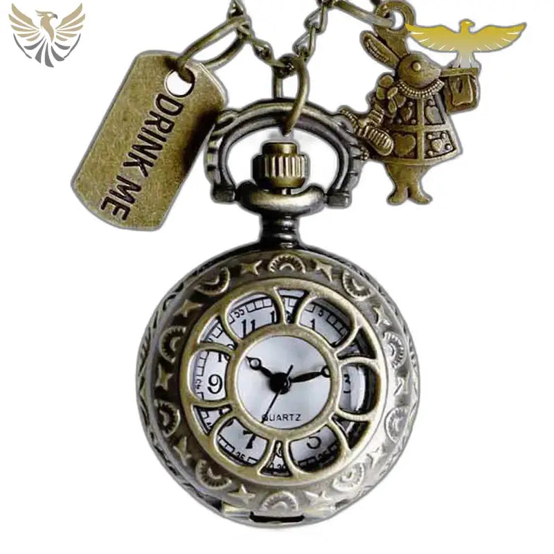 Montre gousset pendentif femme avec chaîne médaillons et charme vintage