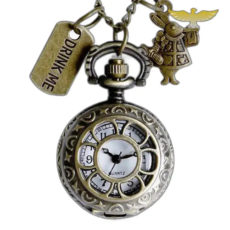 Montre gousset pendentif femme avec chaîne médaillons et charme vintage