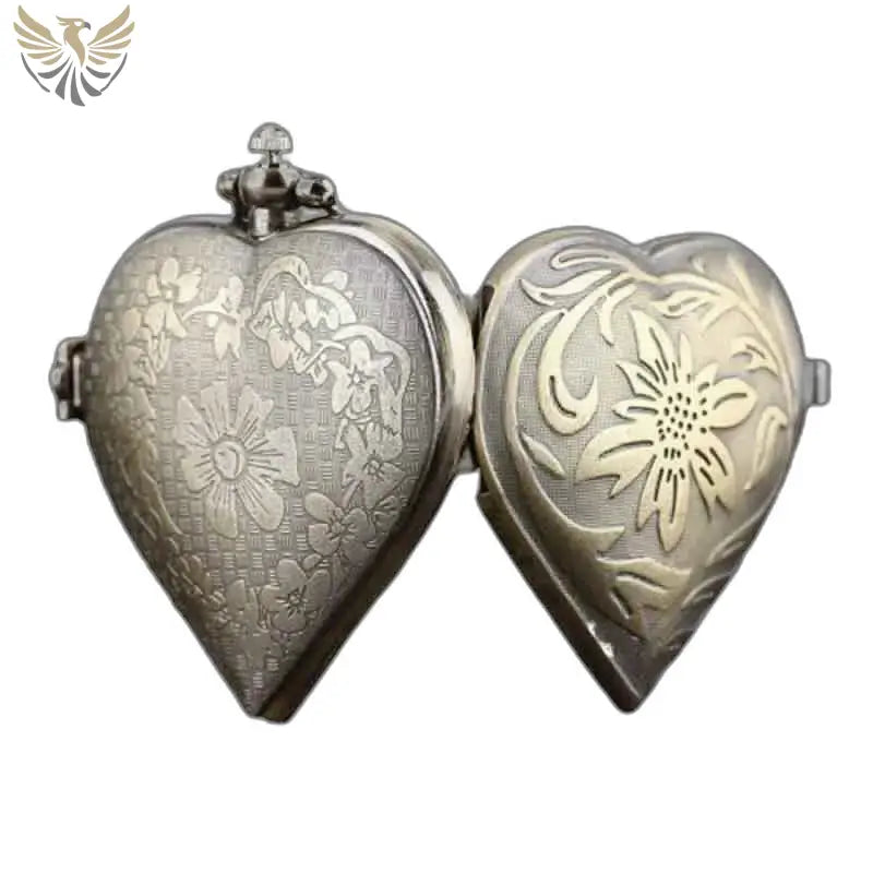 Montre Pendentif Femme Cœur élégante avec Mouvement Quartz et locket floral antique