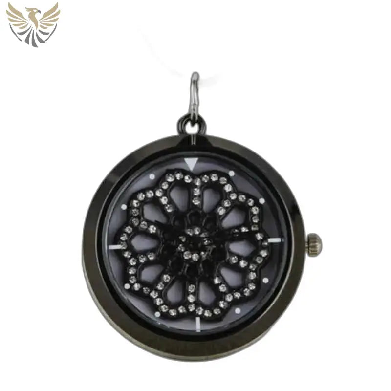 Montre Pendentif Femme Rose Noire Chic avec un cadran en pierres précieuses