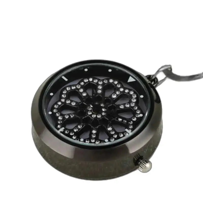 Montre Pendentif Femme Rose Noire Chic avec accents en strass et design élégant