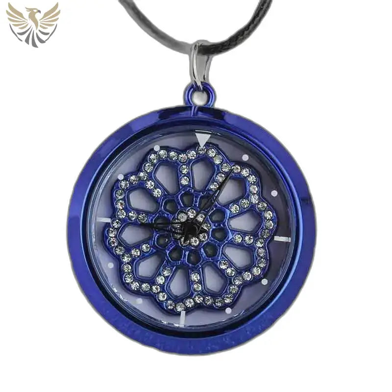 Montre Pendentif Fleur Azurée Chic et Raffinée, montre pendentif avec design floral