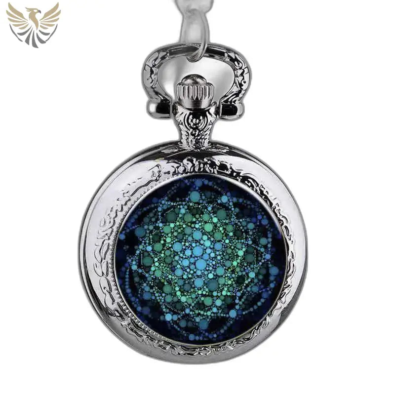 Montre Pendentif Rosace à Perles élégante avec design géométrique bleu et vert