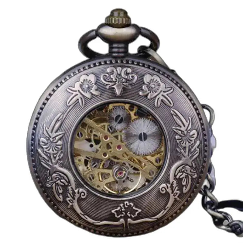Montre Poche à Gousset en Bois Merbeau, horloge antique ornée et élégante