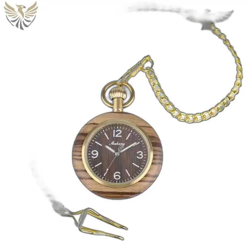 Montre Poche à Gousset Bois Zebrano Luxe avec chaîne en or élégante