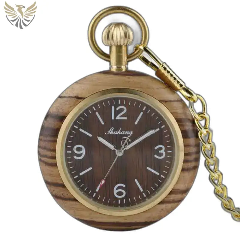 Montre Poche à Gousset Bois Zebrano Luxe avec chaîne en or élégante