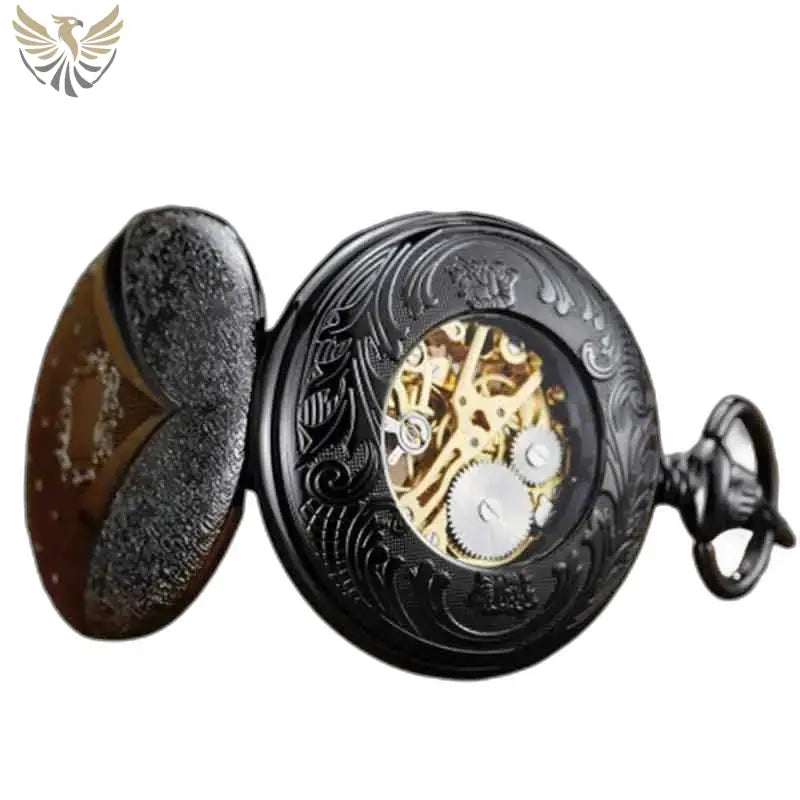 Montre Poche à Gousset Femme Nymphe Luxe avec des engrenages visibles en noir