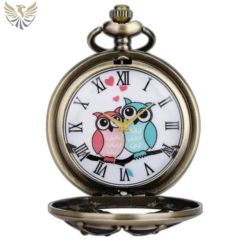 Montre Poche à Quartz Diamants Chouettes Classique Bronze avec motif hibou élégant