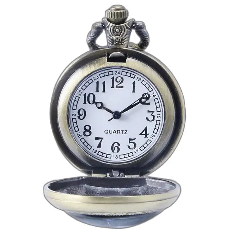 Montre Poche Collier Bronze Fantaisie, montre à gousset en bronze antique avec cadran blanc