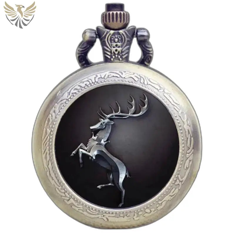 Montre Poche Collier Bronze Fantaisie avec un emblème de cerf