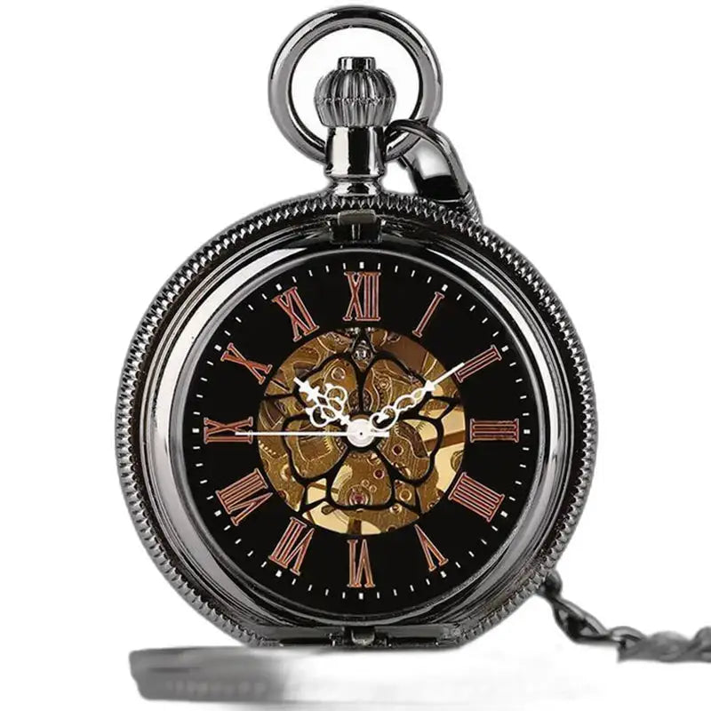 Montre Steampunk Gousset noire et argent avec affichage analogique chic