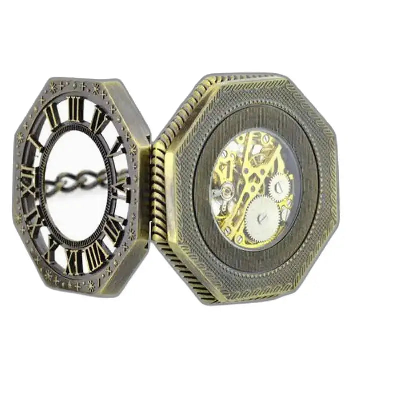 Montre Steampunk Squelette à Gousset Homme en bronze octagonal élégant