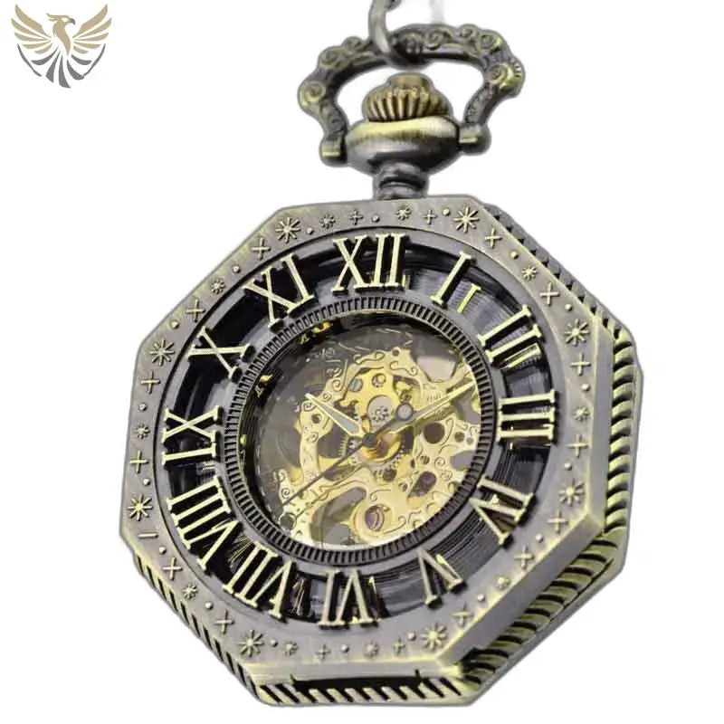 Montre Steampunk Squelette à Gousset Homme en bronze octogonal élégant