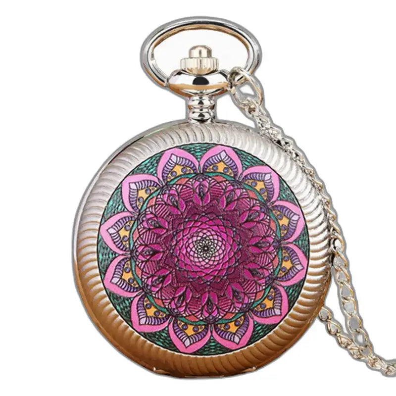 Montre Vintage Fleur Rose en Or, montre à quartz avec design unique mandala en argent