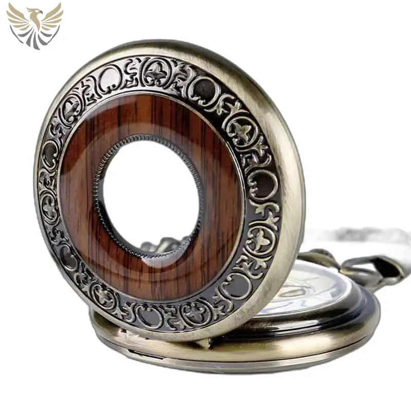 Poche Gousset en Bois Orme Durable avec montre à gousset en bronze ornée