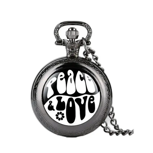 Montre à Gousset Peace & Love avec Longue Chaîne - Argent