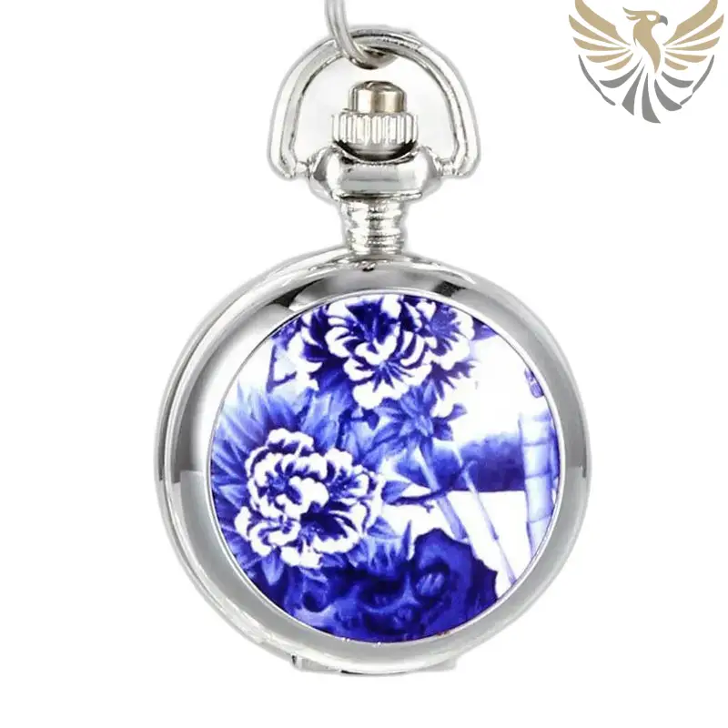 Montre Collier Fleurs Bleues Argentée Style Femme