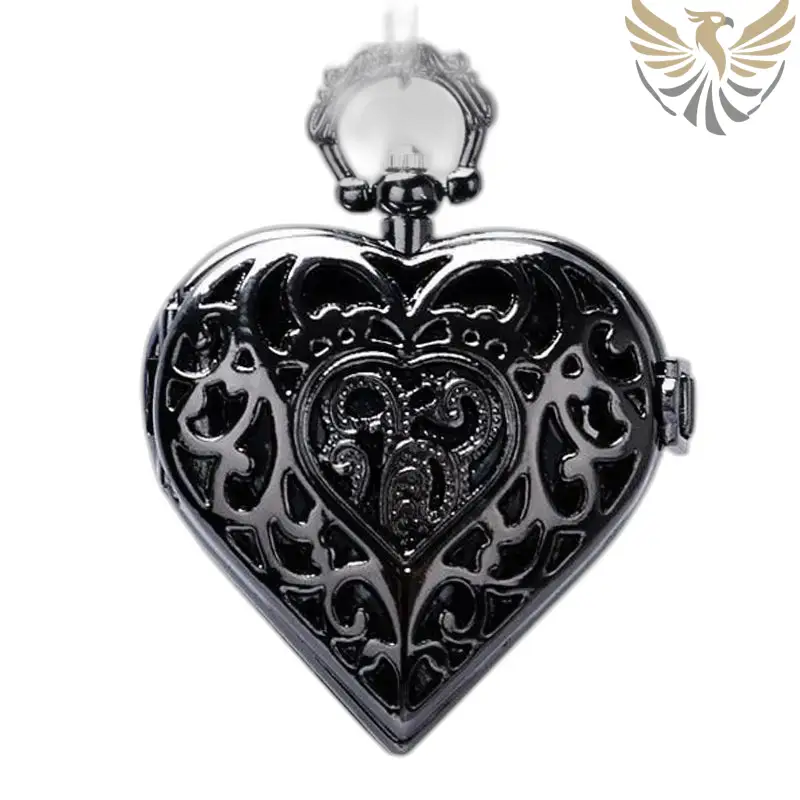 Montre Collier Pendentif Cœur Argent Noir