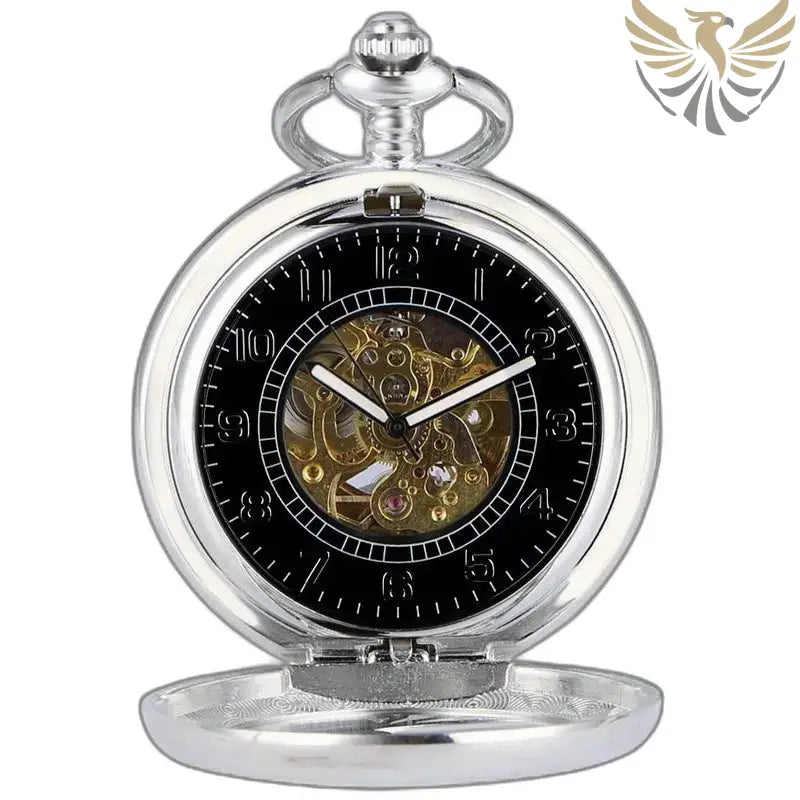 Montre de Poche Luxe Argent Noir Verre Minéral