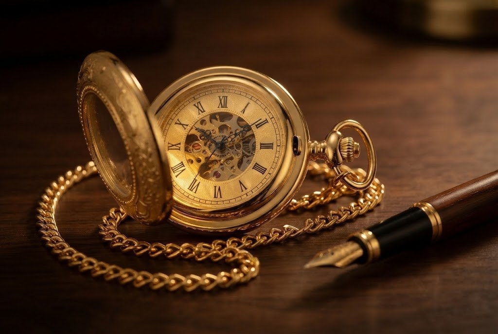 Montre à Gousset Mécanique Gravée Homme - Doré brillant gravé