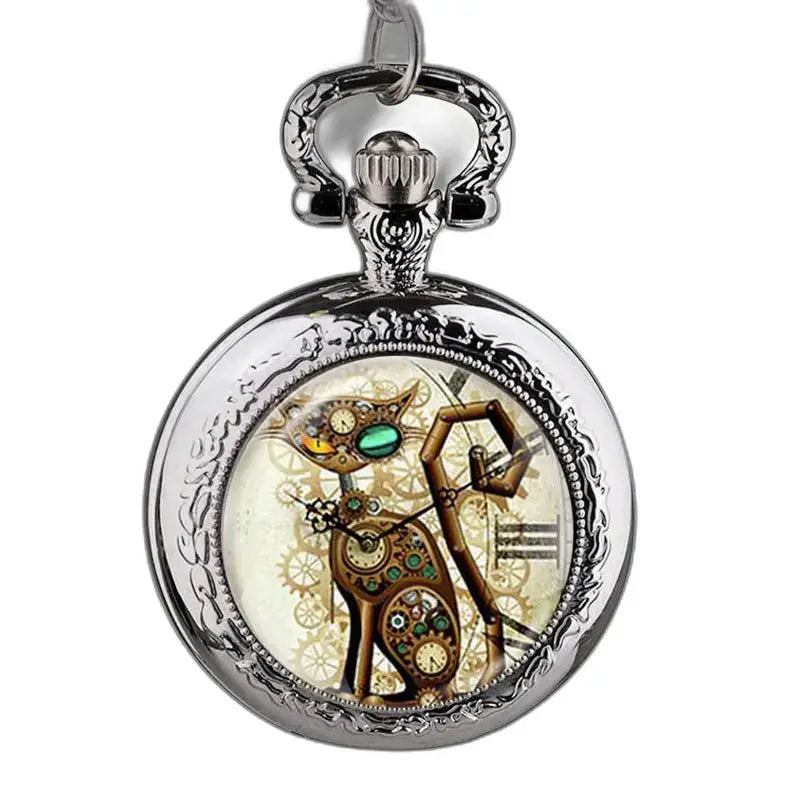 Montre Pendentif Chat en Acier Inoxydable avec Mécanisme Analogique - 1