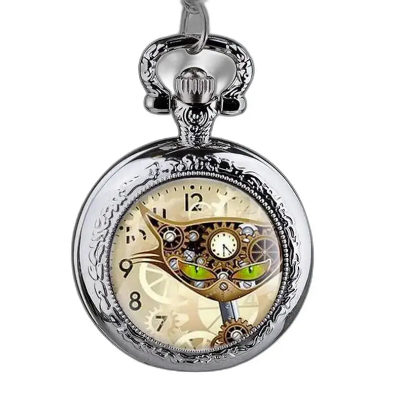 Montre Pendentif Chat en Acier Inoxydable avec Mécanisme Analogique - 9